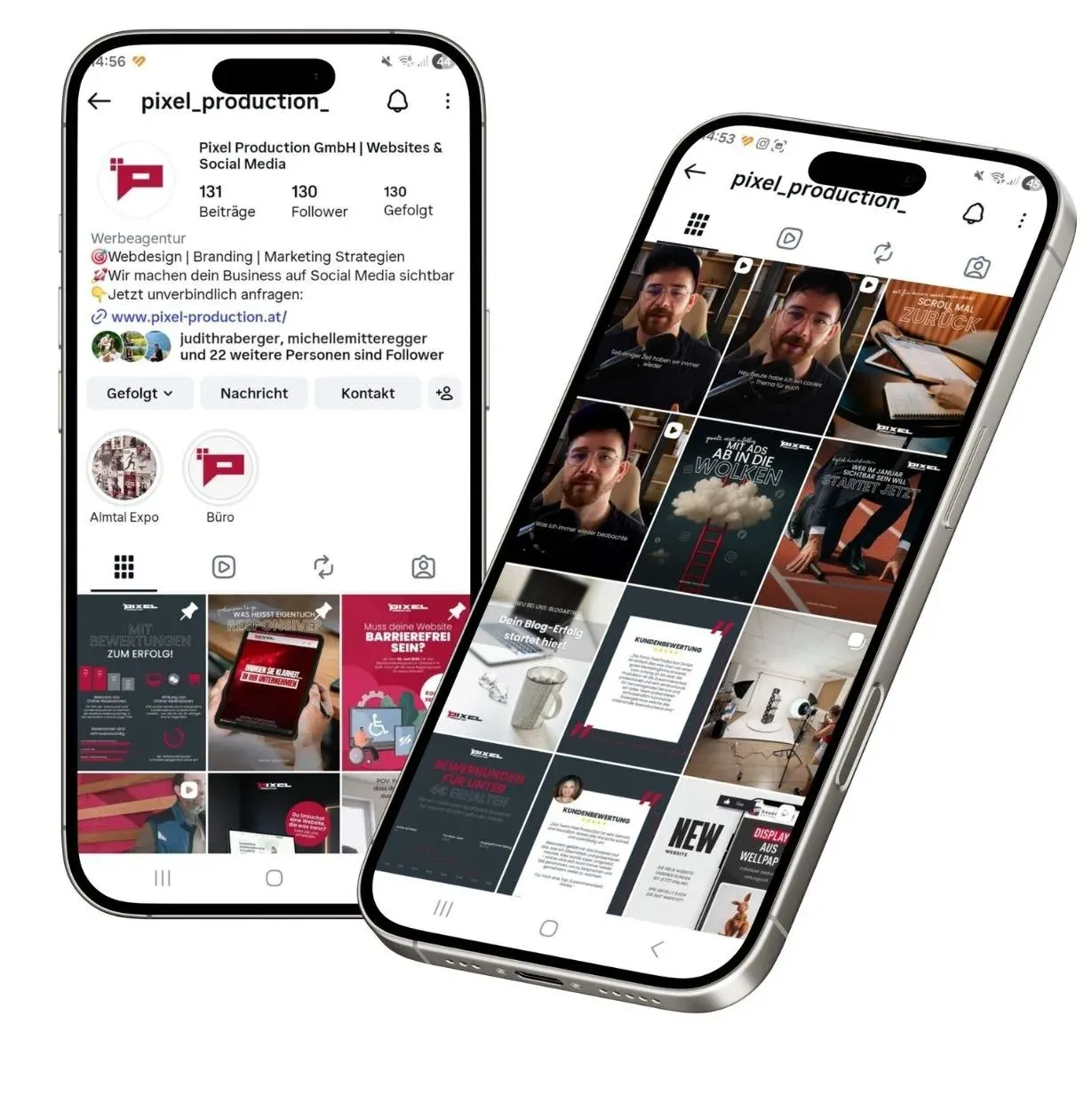 Instagram-Profil von Pixel Production nach der Überarbeitung